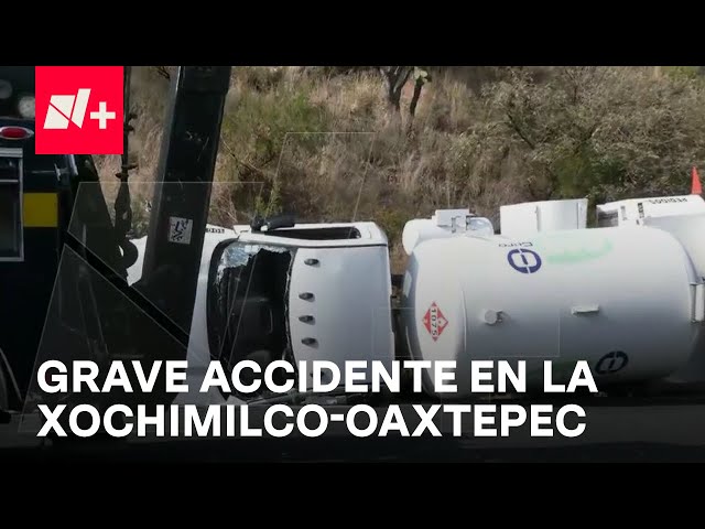 ⁣Vuleca pipa de gas sobre la Carretera Xochimilco-Oaxtepec en Milpa Alta, CDMX - Las Noticias