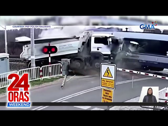 ⁣Tren, sumalpok sa truck na huminto sa gitna ng riles sa Poland | 24 Oras Weekend