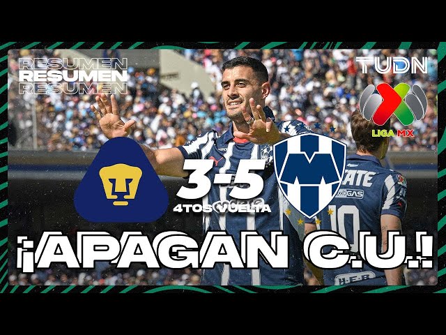 ⁣Resumen y goles | Pumas 3-5 Monterrey | Liga Mx -AP2024 - 4tos de Final - VUELTA | TUDN