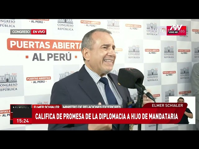 ⁣Canciller Schialer califica de "promesa de la diplomacia" al hijo de Dina Boluarte