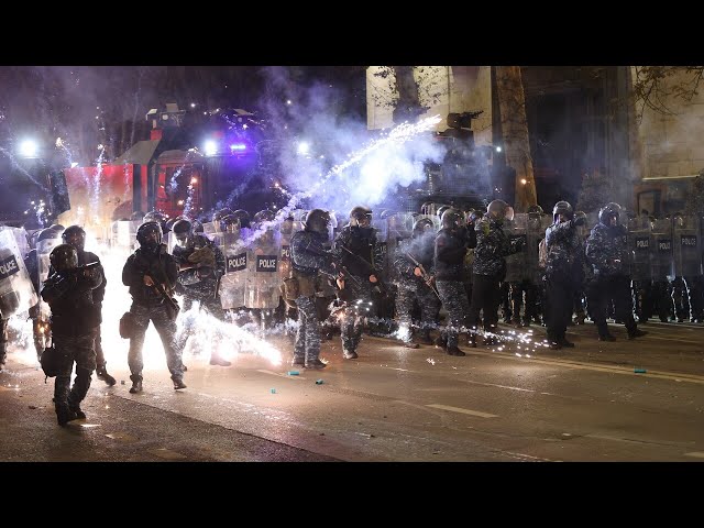 ⁣Georgia protesters clash with police in capital of Tbilisi