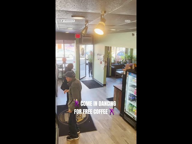 ⁣A free drink is just a dance away at this coffee shop!