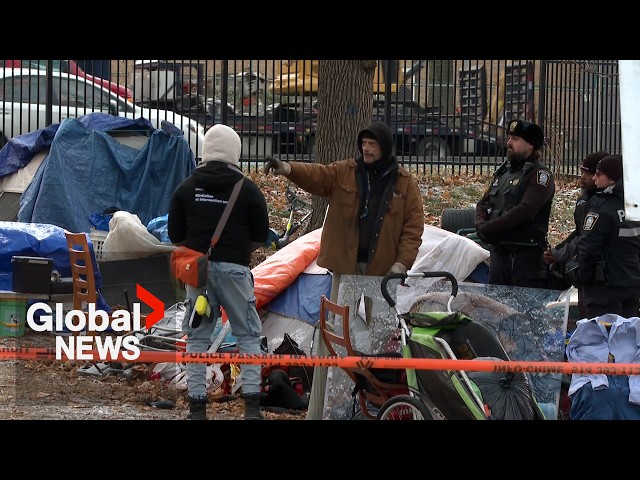 ⁣Montreal police dismantle parts of homeless encampments east of downtown