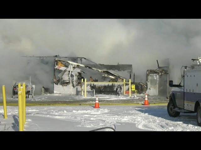 ⁣Alta. landmark explodes after car crashes into gas line, sparking "aggressive" blaze