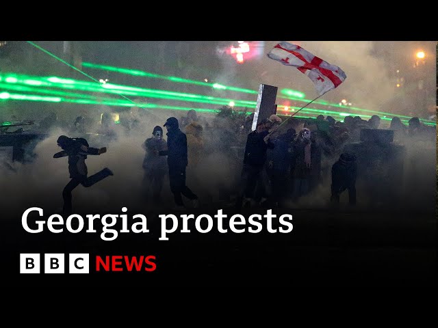 ⁣Fifth night of protests in Georgia after EU bid suspended | BBC News