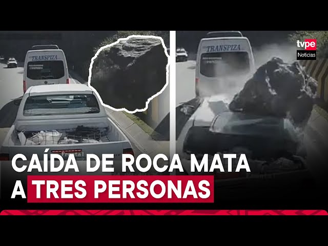 ⁣Huarochirí: el impactante video de una gran roca que aplasta a una camioneta en la Carretera Central