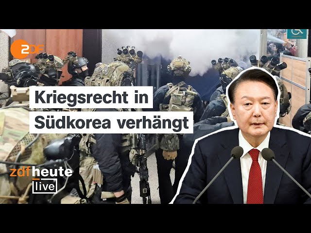 ⁣Südkoreas Präsident verhängt Kriegsrecht: Zusammenstöße im Parlament | ZDFheute live