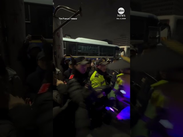 ⁣Demonstrators clash with police during South Korea protests over martial law