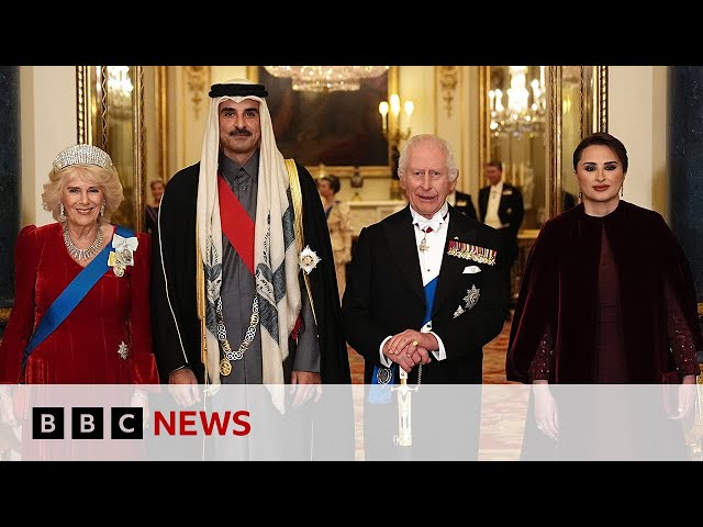 ⁣King Charles welcomes Qatar's Emir for UK visit | BBC News