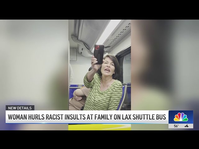 ⁣Woman hurls racist insults family on LAX shuttle bus