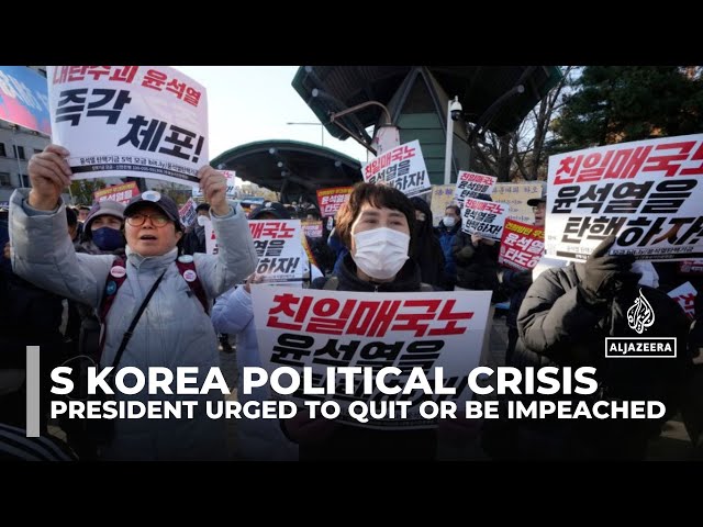 ⁣Protests call for South Korean president to quit over martial law order