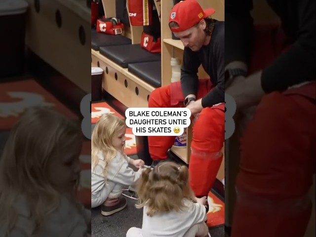 ⁣Blake Coleman’s Daughters Untie His Skates ❤️