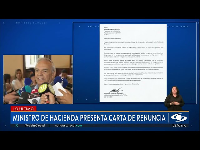 ⁣Ricardo Bonilla renuncia a Minhacienda, tras solicitud de Petro