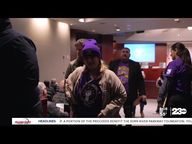 ⁣SEIU storms Kern County Administration Building protesting final wage offer.