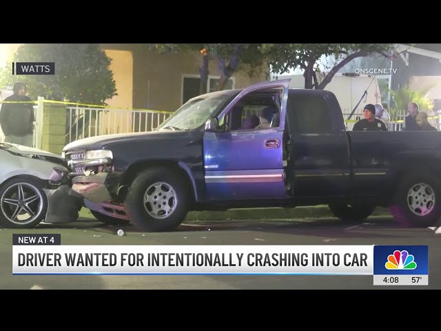 ⁣Driver wanted for intentionally slamming into parked cars in Watts