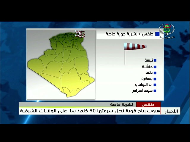 ⁣نشرية خاصة - هبوب رياح قوية تصل سرعتها 90 كلم/سا على الولايات الشرقية