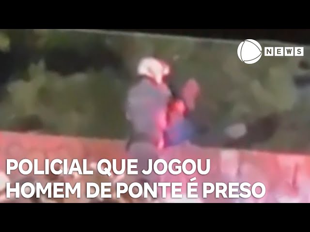 ⁣Policial que jogou homem de ponte em São Paulo é preso após prestar depoimento