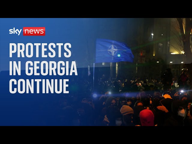 ⁣Protesters gather in front of the Georgian parliament