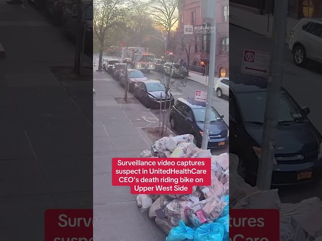 ⁣Surveillance video captures the suspect in UnitedHealthCare CEO’s death riding bike on UWS