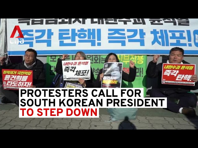 ⁣Thousands of protesters in South Korea call for President Yoon to step down