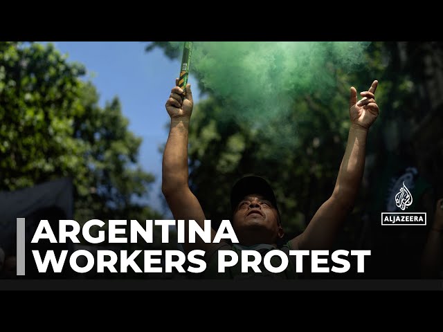 ⁣Argentina demonstrations: Workers protest President Milei's austerity measures