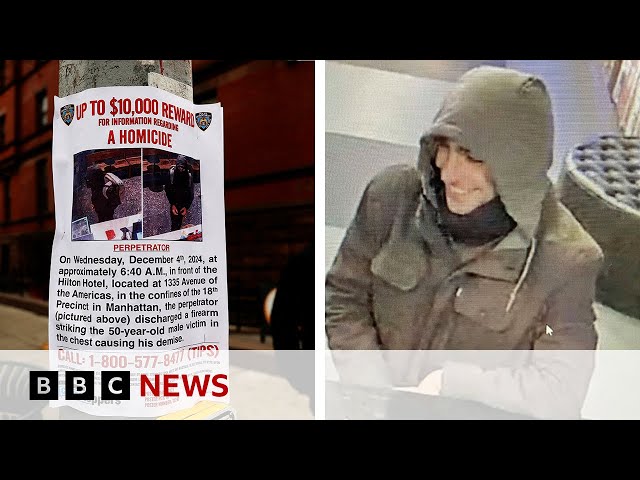 ⁣Search for man who shot CEO in New York continues | BBC News