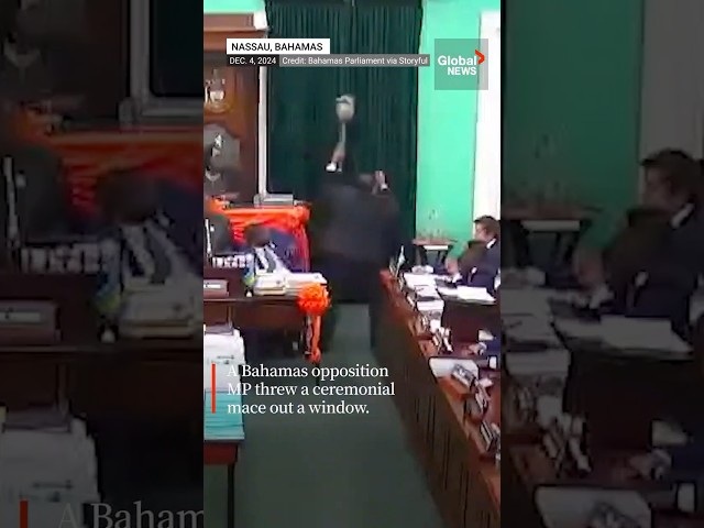 ⁣Bahamas MP throws ceremonial mace out the window during session