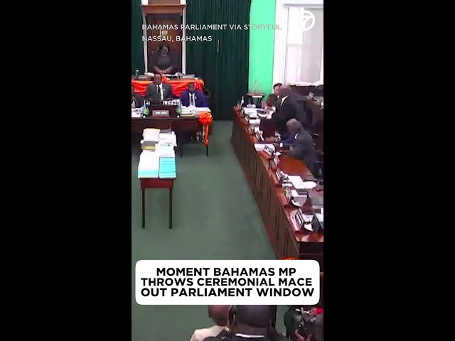 ⁣Bahamas MP throws ceremonial mace out parliament window