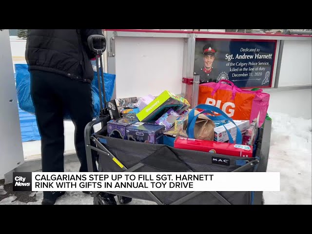 ⁣Calgarians step up to fill Sgt. Andrew Harnett Rink with gifts in annual toy drive