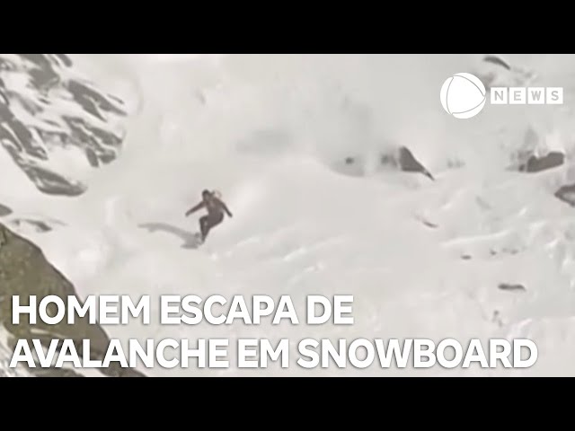 ⁣Homem escapa de avalanche em snowboard nos EUA