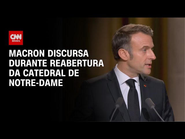 ⁣Macron discursa durante reabertura da catedral de Notre-Dame | AGORA CNN