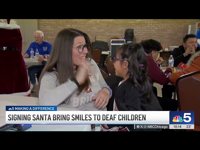 ⁣Santa uses American Sign Language to communicate with kids in Aurora