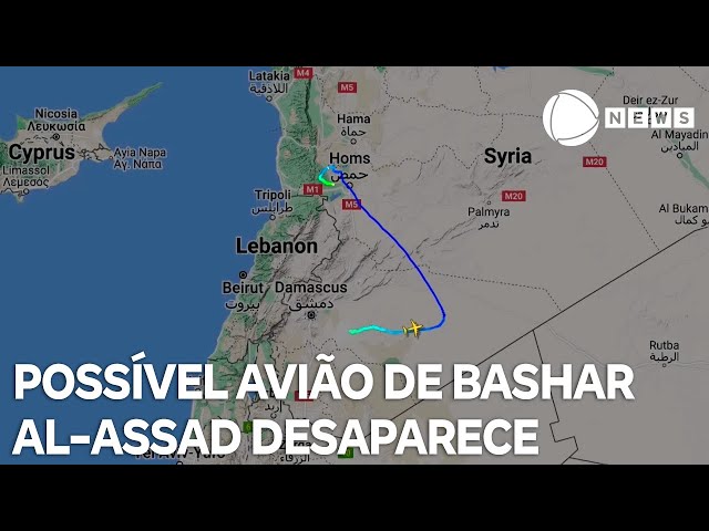 ⁣Possível avião de Bashar al-Assad desaparece do mapa