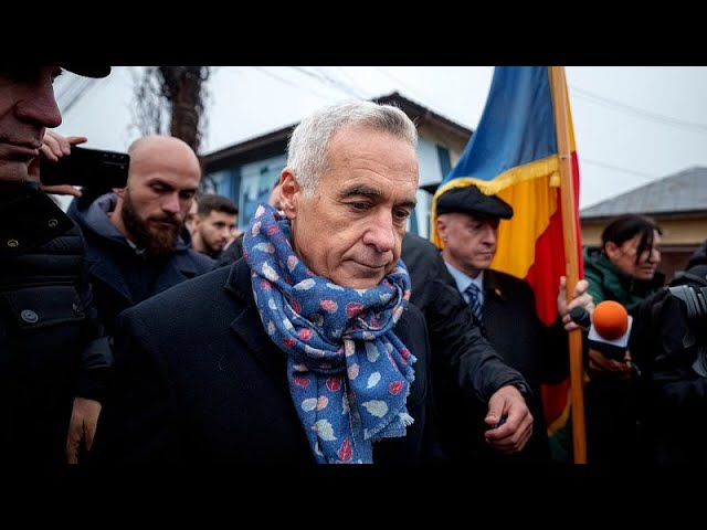 ⁣Romania's far-right Georgescu denounces cancelled vote outside closed polling station