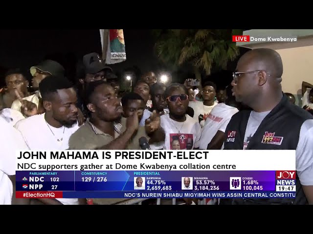 ⁣Election 2024: NDC supporters gather at Dome Kwabenya collation centre