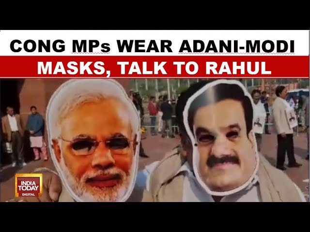 ⁣Winter Parliament Session Adjourned: Opposition Protests With Adani-Modi Masks, Rahul Gandhi Leads