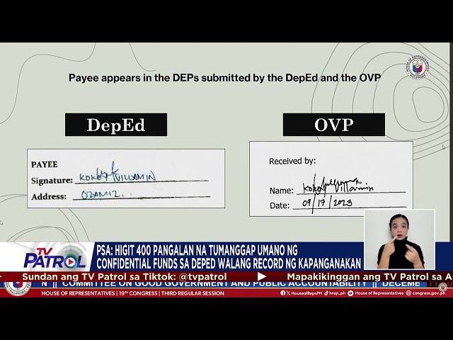 ⁣PSA: Higit 400 pangalan na tumanggap umano ng DepEd confidential funds walang birth record