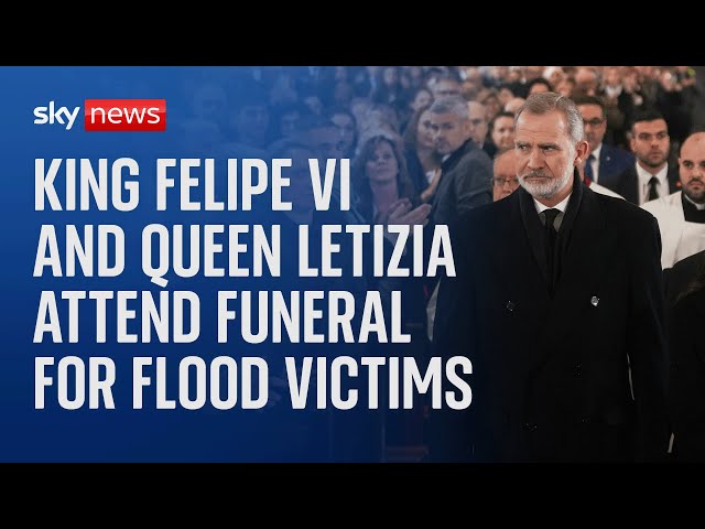 ⁣King Felipe and Queen Letizia lead state funeral for victims of the floods in Valencia - In full