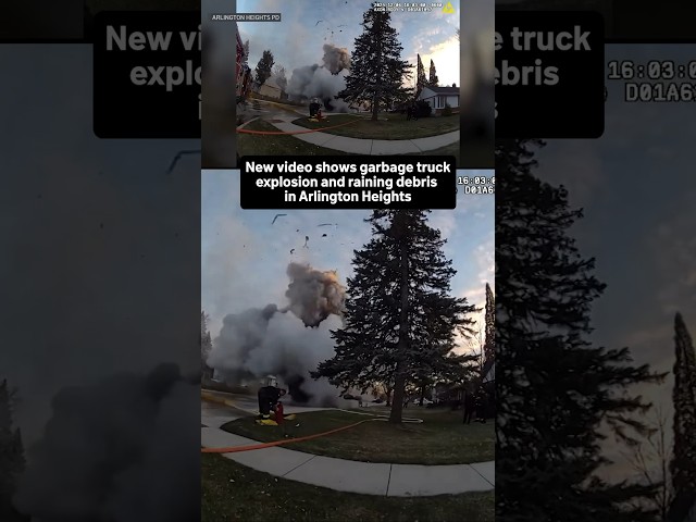 ⁣New video shows garbage truck explosion and raining debris in Arlington Heights