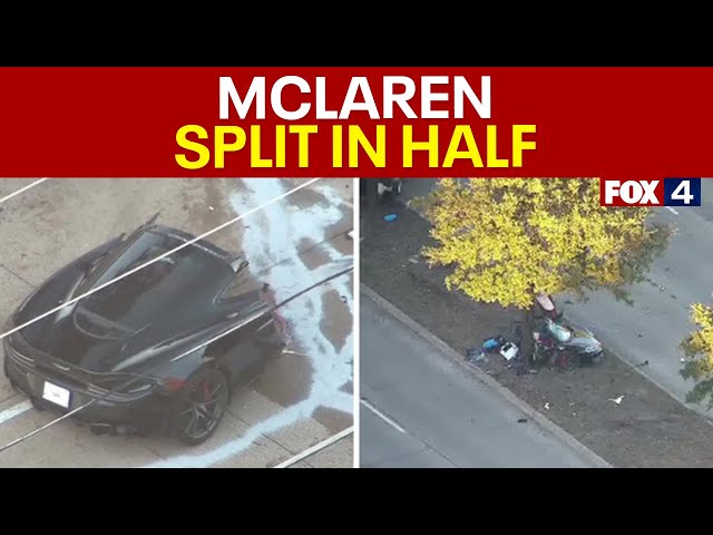 ⁣McLaren split in half by tree in Dallas crash that kills 2