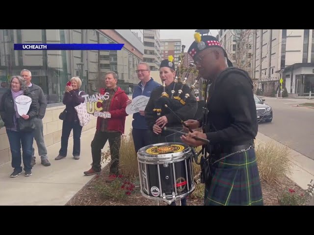 ⁣Musicians surprise retired Denver firefighter after last radiation treatment