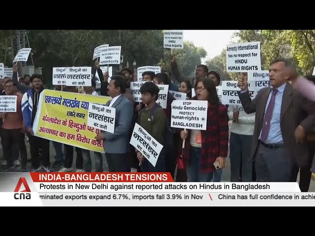 ⁣Protests in New Delhi against reported attacks on Hindus in Bangladesh