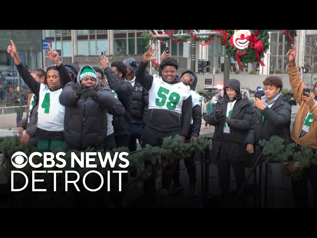 ⁣Cass Tech celebrates winning Division 1 state football championship with parade