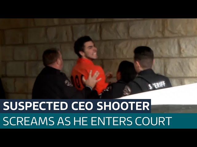 ⁣Man charged with killing CEO screams at cameras as he's taken into court| ITV News