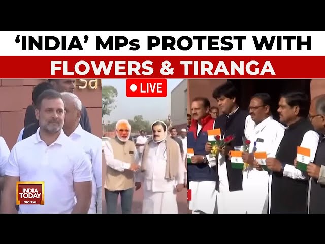 ⁣LIVE Protest Outside Parliament During Winter Session: INDIA MPs With Flowers & Tiranga |India T