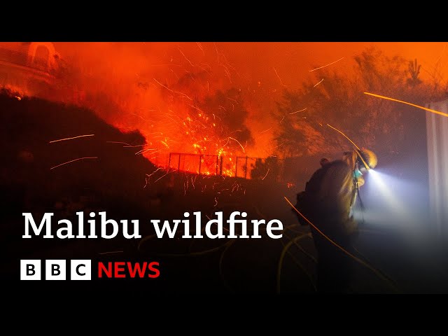 ⁣Evacuations ordered as wildfire spreads near Malibu | BBC News