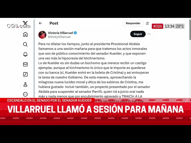 ⁣ESCANDALO por el SENADOR KUEIDER: VILLARRUEL LLAMÓ a SESIÓN para MAÑANA