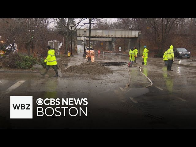 ⁣Water main break floods Chestnut Street in Needham, closing several businesses