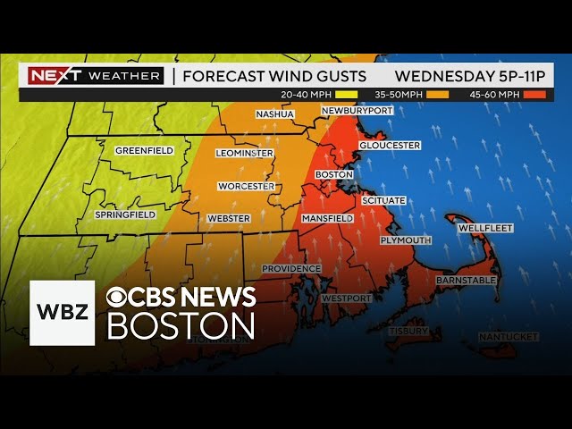 ⁣WBZ-TV's Jason Mikell and Terry Eliasen share a detailed forecast for a rainy, windy Wednesday