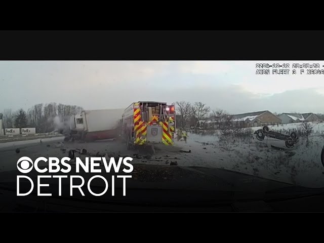 ⁣Box truck crashes into first responder vehicles on side of road in Southwest Michigan